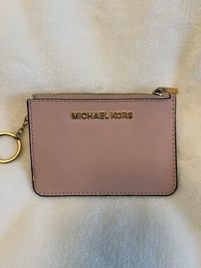 Michael Kors Blush Pink Saffiano Leather Card Case with Key Ring